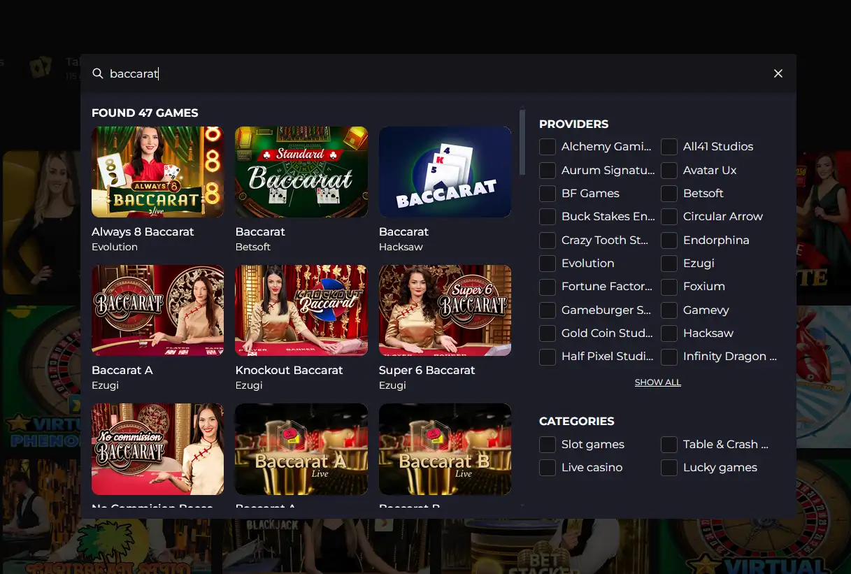 Baccarat bei Betizy Live-Baccarat-Tisch im Betizy Casino