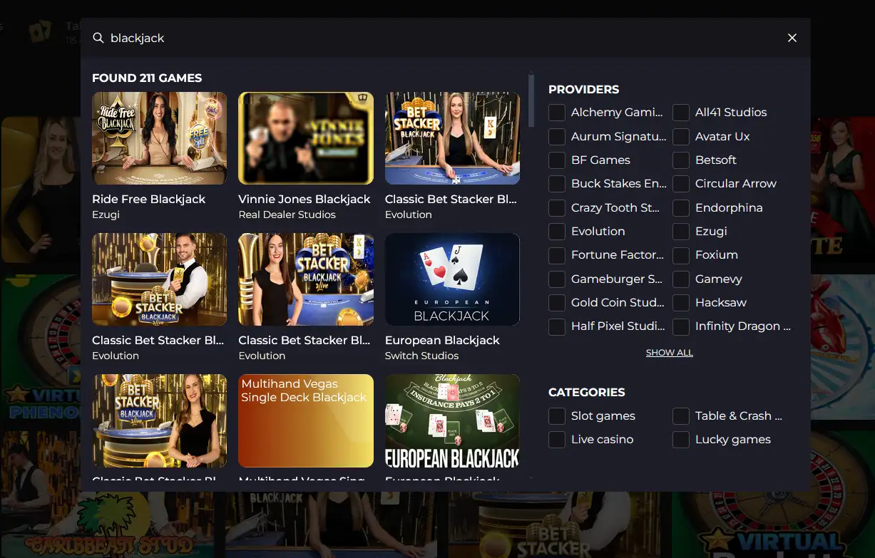 Blackjack bei Betizy Live-Blackjack-Tisch im Betizy Casino