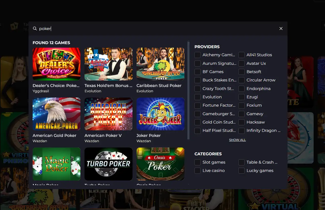 Poker bei Betizy Live-Poker-Tisch im Betizy Casino